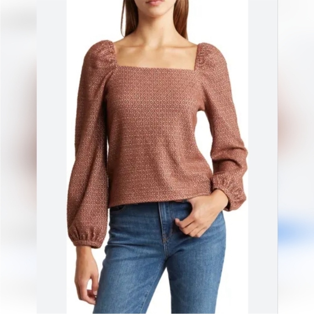 NWT-Madewell Puff Sleeve Textured Brown Knit Top